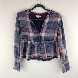 NWT Gianni Bini plaid Peplum long sleeve top